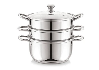 Sonu Stainless Steel Triply Base Steamer with Glass lid| Momo Maker| Vegitable Steamer