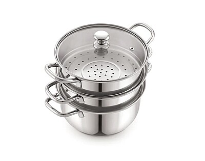 Sonu Stainless Steel Triply Base Steamer with Glass lid| Momo Maker| Vegitable Steamer