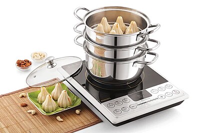 Sonu Stainless Steel Triply Base Steamer with Glass lid| Momo Maker| Vegitable Steamer