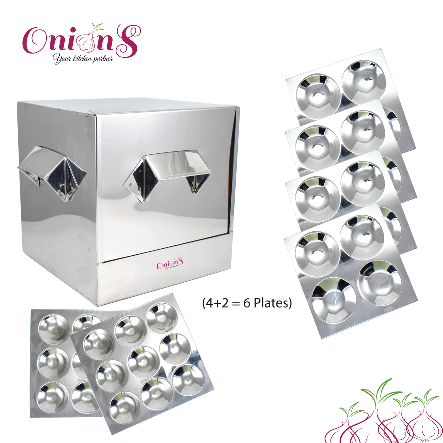 Onions Stainless Steel Cauka/Square/Cubic Idly cooker – FOR HOME USE ONLY