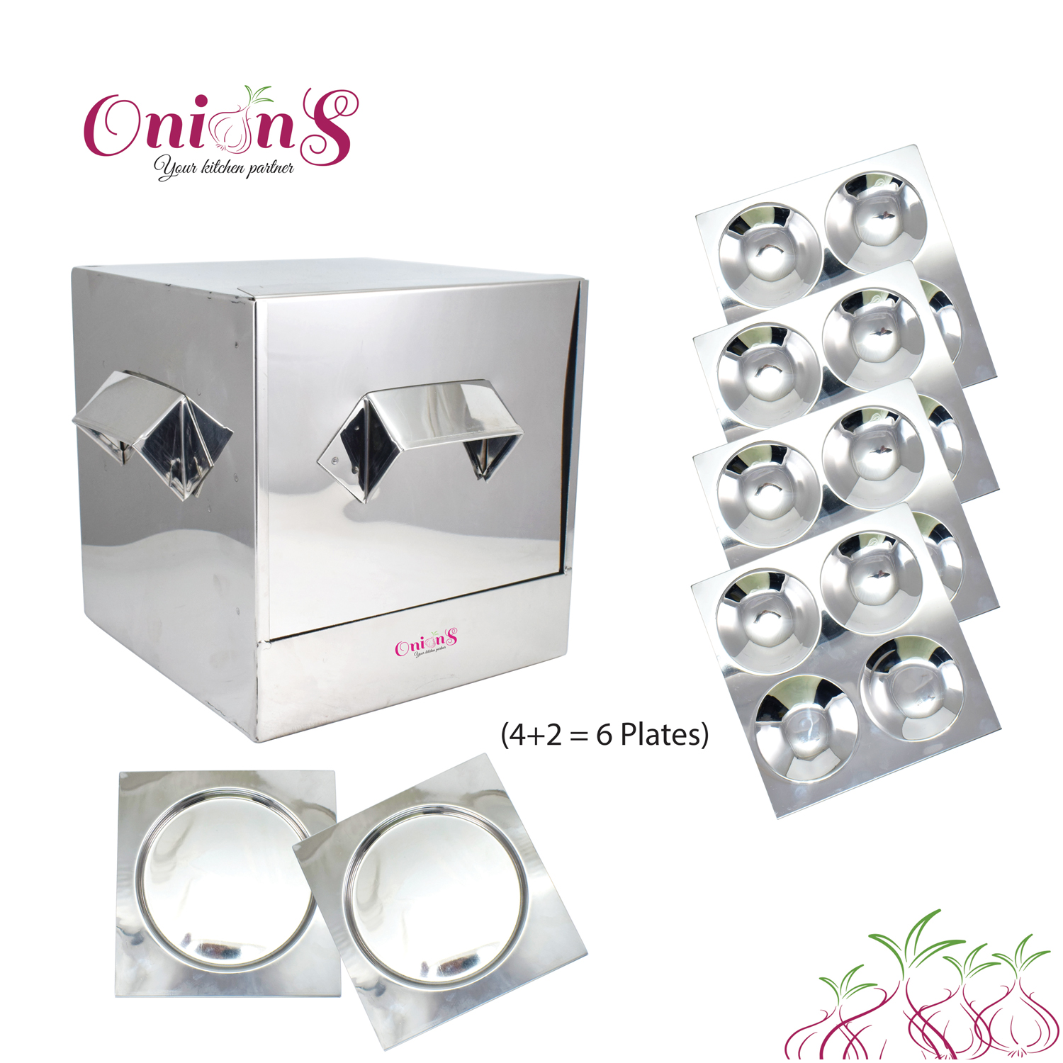 Onions Stainless Steel Cauka/Square/Cubic Idly cooker – FOR HOME USE ONLY