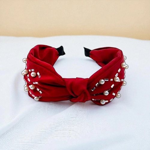 Elegant Pearl & Rhinestone Turban Knot Headband