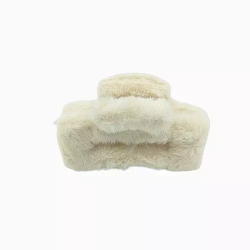 Plush Faux Fur Hair Claw Clip - Vibrant Ivory Hair Clamp