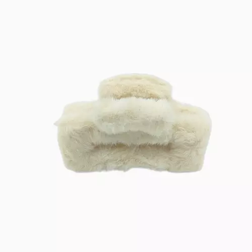 Plush Faux Fur Hair Claw Clip - Vibrant Ivory Hair Clamp