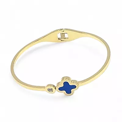 Blue Clover Anti-Tarnish Gold Bangle - Stainless Steel