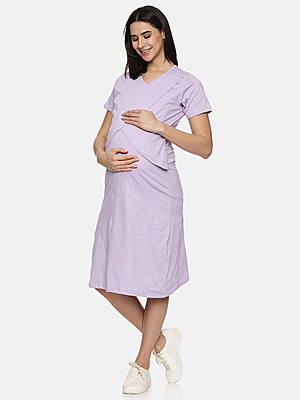 Womens Cotton Zipless Feeding Night Dress/Gown Claf Length, Feeding Coverup Pregnancy Dresses,Maternity Feeding Nighty Without Zip for Women,Easy Nursing & Breastfeeding