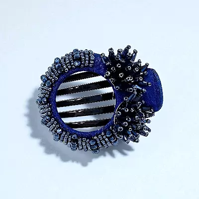 Chic Stripe Hair Claw Clip with Beaded Embellishments