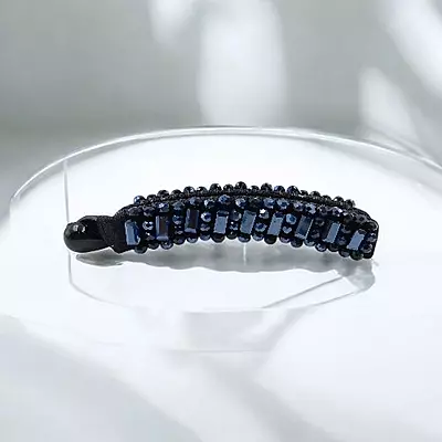 Elegant Black Beaded Flexible Banana Hair Clip - Stylish Ponytail Holder