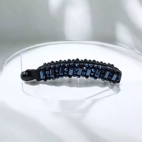 Elegant Black Beaded Flexible Banana Hair Clip - Stylish Ponytail Holder