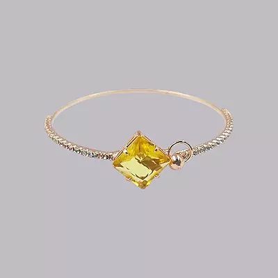 Gold Square Stone & Diamond Studded Gold-Toned Bangle Bracelet | Adjustable Fashion Jewelry