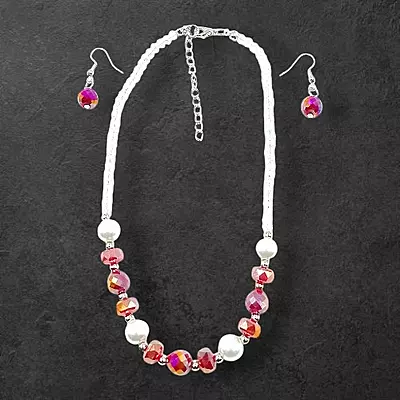 Berry Pink Bead & Pearl Necklace and Earring Set | Elegant Fashion Jewelry