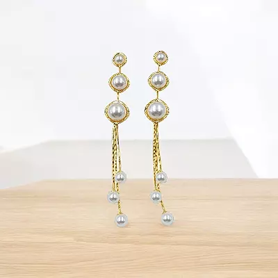Modern Gold Stainless Steel Dangle Earrings with Clear Gem
