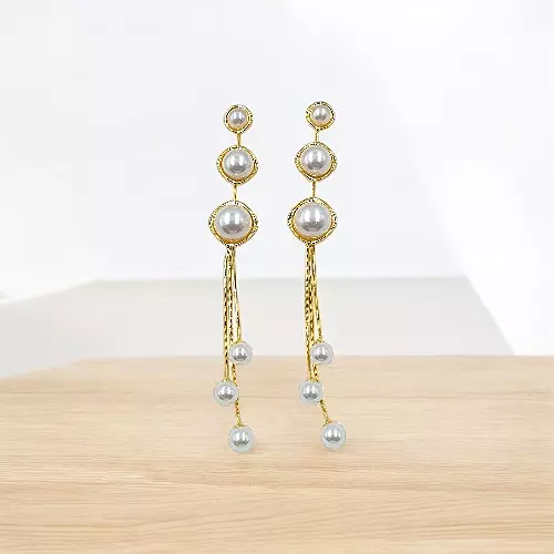 Modern Gold Stainless Steel Dangle Earrings with Clear Gem