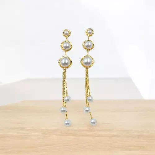 Modern Gold Stainless Steel Dangle Earrings with Clear Gem