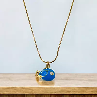Anti-Tarnish Gold Snake Chain with Blue Enamel Puffer Fish Pendant