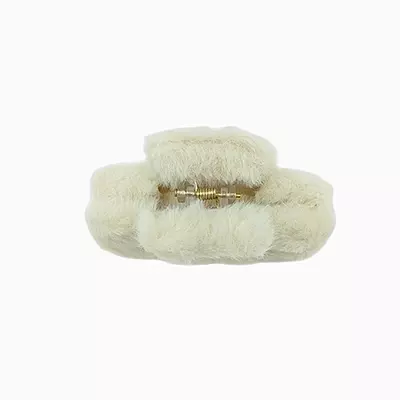 Plush Faux Fur Hair Claw Clip - Vibrant Ivory Hair Clamp