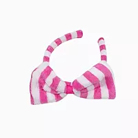 Bold Pink Striped Plush Bow Headband - Soft Spa Hair Band