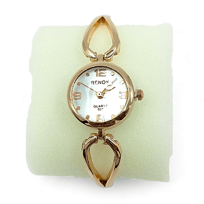 Rose Gold RENOS White Watch and Crystal Bangle Bracelet Gift Set