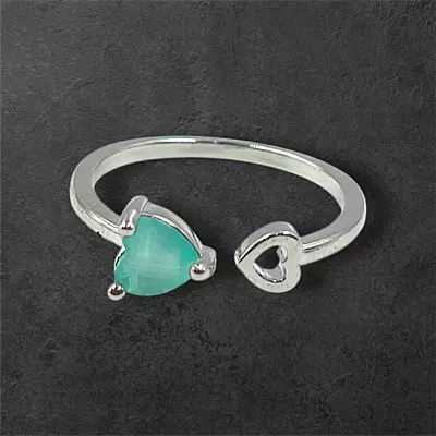 Heart Gemstone Adjustable Ring | Silver-Plated Statement Jewelry