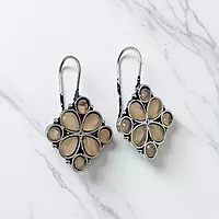 Elegant Peach Gemstone Earrings - Silver-Toned Floral Drop Earrings
