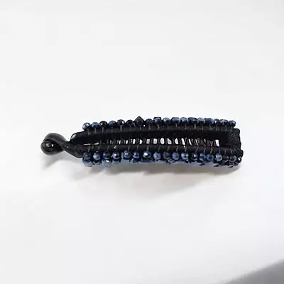 Elegant Black Beaded Flexible Banana Hair Clip - Stylish Ponytail Holder