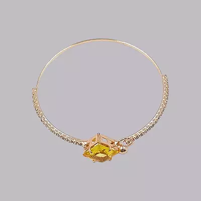 Gold Square Stone & Diamond Studded Gold-Toned Bangle Bracelet | Adjustable Fashion Jewelry