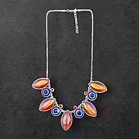 Protective Evil Eye Pendant Red Necklace - Dichroic Glass Good Luck Charm