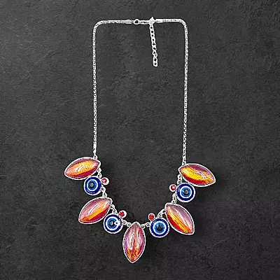Protective Evil Eye Pendant Red Necklace - Dichroic Glass Good Luck Charm
