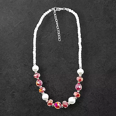 Berry Pink Bead & Pearl Necklace and Earring Set | Elegant Fashion Jewelry