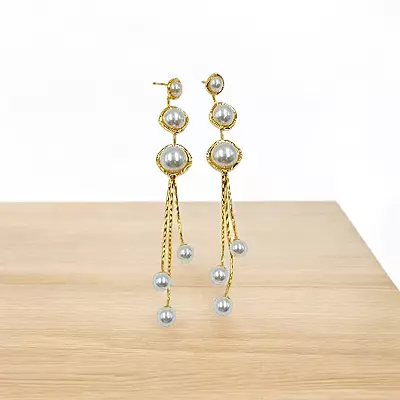 Modern Gold Stainless Steel Dangle Earrings with Clear Gem