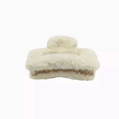 Plush Faux Fur Hair Claw Clip - Vibrant Ivory Hair Clamp