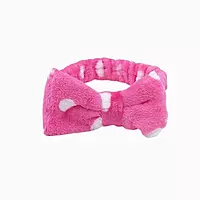 Pink Plush Polka Dot Spa Headband | Soft Makeup & Skincare Band