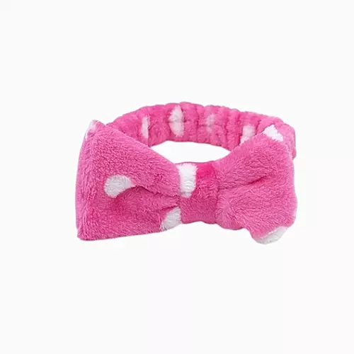 Pink Plush Polka Dot Spa Headband | Soft Makeup & Skincare Band