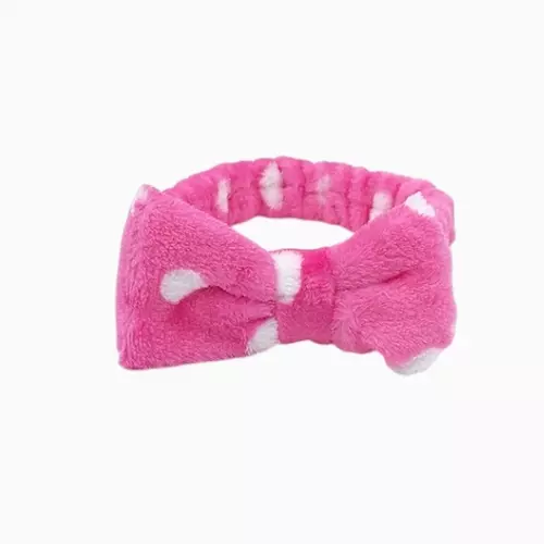 Pink Plush Polka Dot Spa Headband | Soft Makeup & Skincare Band