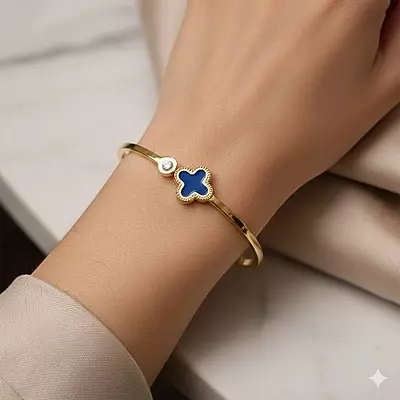 Blue Clover Anti-Tarnish Gold Bangle - Stainless Steel