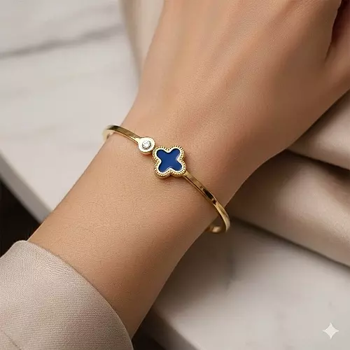 Blue Clover Anti-Tarnish Gold Bangle - Stainless Steel