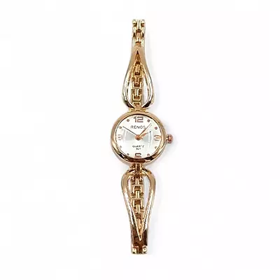Rose Gold RENOS White Watch and Crystal Bangle Bracelet Gift Set