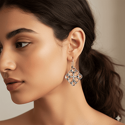 Elegant Peach Gemstone Earrings - Silver-Toned Floral Drop Earrings