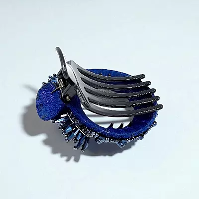 Chic Stripe Hair Claw Clip with Beaded Embellishments