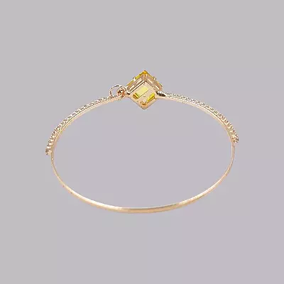 Gold Square Stone & Diamond Studded Gold-Toned Bangle Bracelet | Adjustable Fashion Jewelry