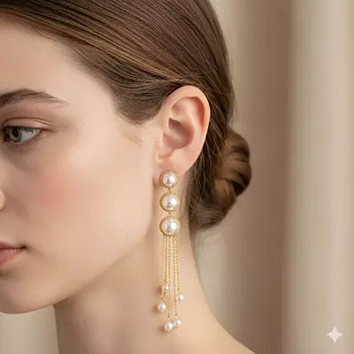 Modern Gold Stainless Steel Dangle Earrings with Clear Gem
