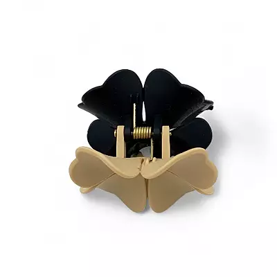 Black and Camel Two-Toned Flower Hair Claw Clip - Matte Finish Hair Accessory