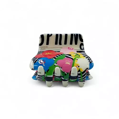 Retro Floral Mini Hair Claw Clip - Multicolored Acetate Jaw Clip