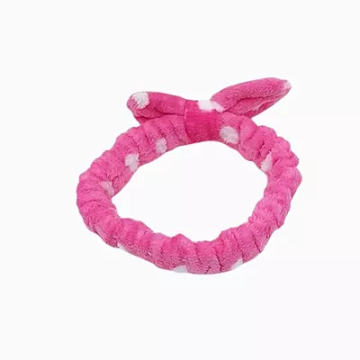 Pink Plush Polka Dot Spa Headband | Soft Makeup & Skincare Band
