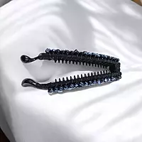 Elegant Black Beaded Flexible Banana Hair Clip - Stylish Ponytail Holder