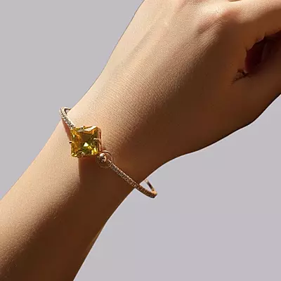 Gold Square Stone & Diamond Studded Gold-Toned Bangle Bracelet | Adjustable Fashion Jewelry