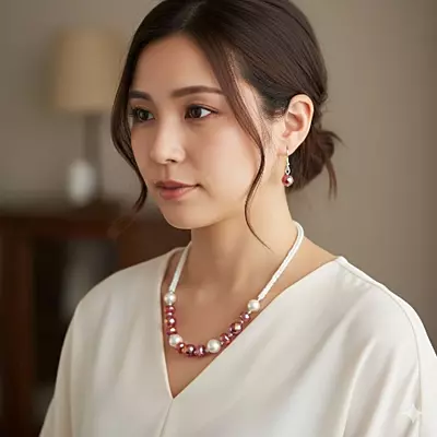 Berry Pink Bead & Pearl Necklace and Earring Set | Elegant Fashion Jewelry