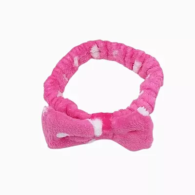 Pink Plush Polka Dot Spa Headband | Soft Makeup & Skincare Band