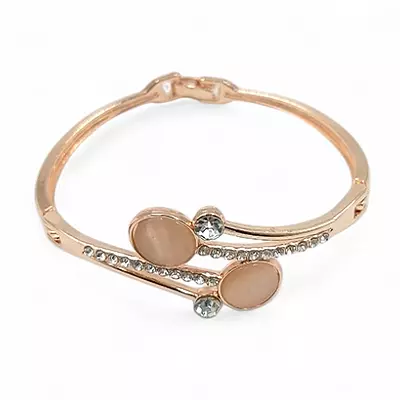 Rose Gold RENOS White Watch and Crystal Bangle Bracelet Gift Set