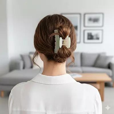 Sage Green & Blush Pink Swirl Claw Clip | Large Glitter Hair Clip for Thick Hair